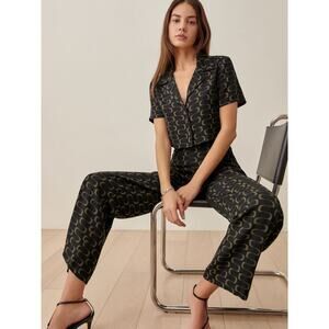 Reformation Noah Cropped Top & Pants Two Piece Set Linguini Print Black Brown 6